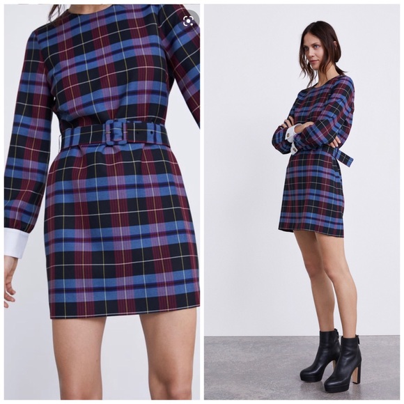 HECKED DRESS WITH BELT - Picture 3 of 8